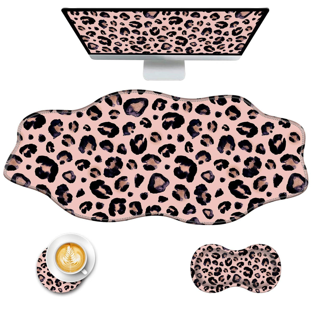 CICPLKSE Mouse Pad with Wrist Support + Desk Mat + Coaster 3 in 1 Set, XXL Large Gaming Mousepad