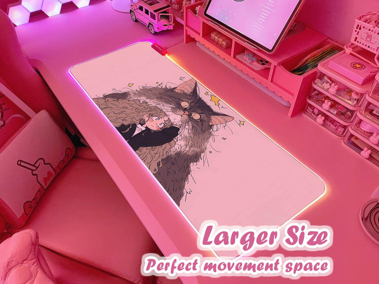 JMIYAV Pink RGB Gaming Mouse Pad 31.5x12 Inch PC XL Large Extended Glowing Led Light Up Desk Pad