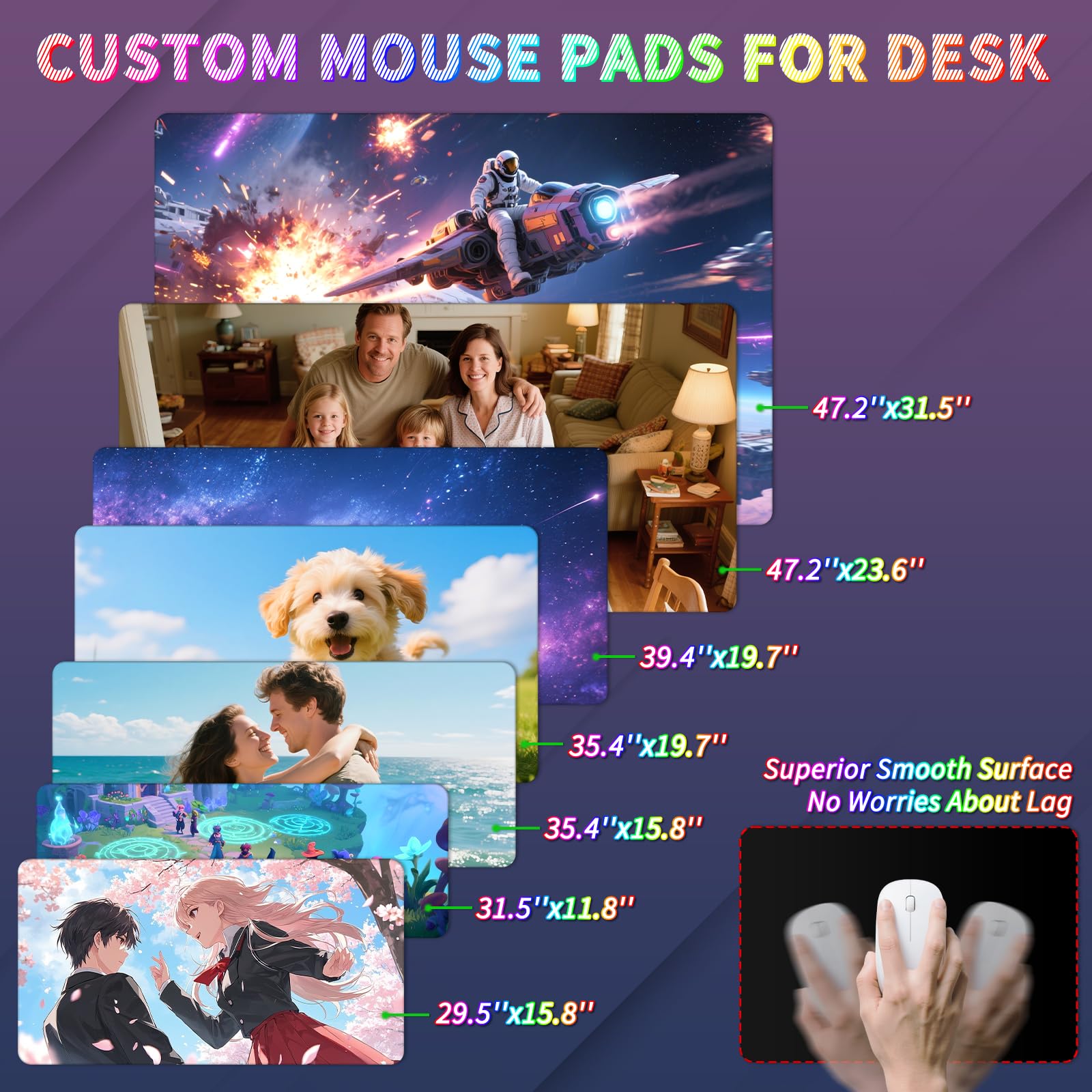 Personalized Large XXL Gaming Mousepad, Customized Large Mouse Mat for Office Dorm,39.37 x 19.68 x