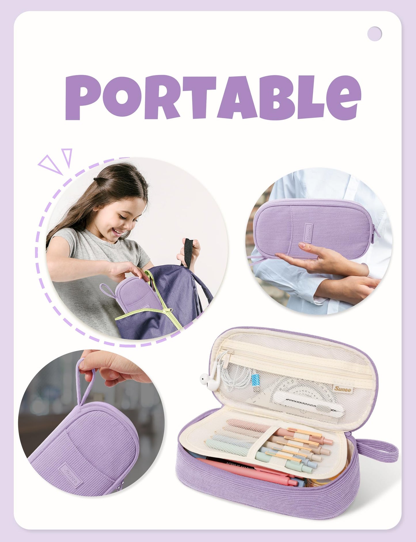 SUNEE Cute Pencil Case, Large Pencil Pouch, Soft Corduroy Fabric Big Pencil Bag with Zipper, Kawaii