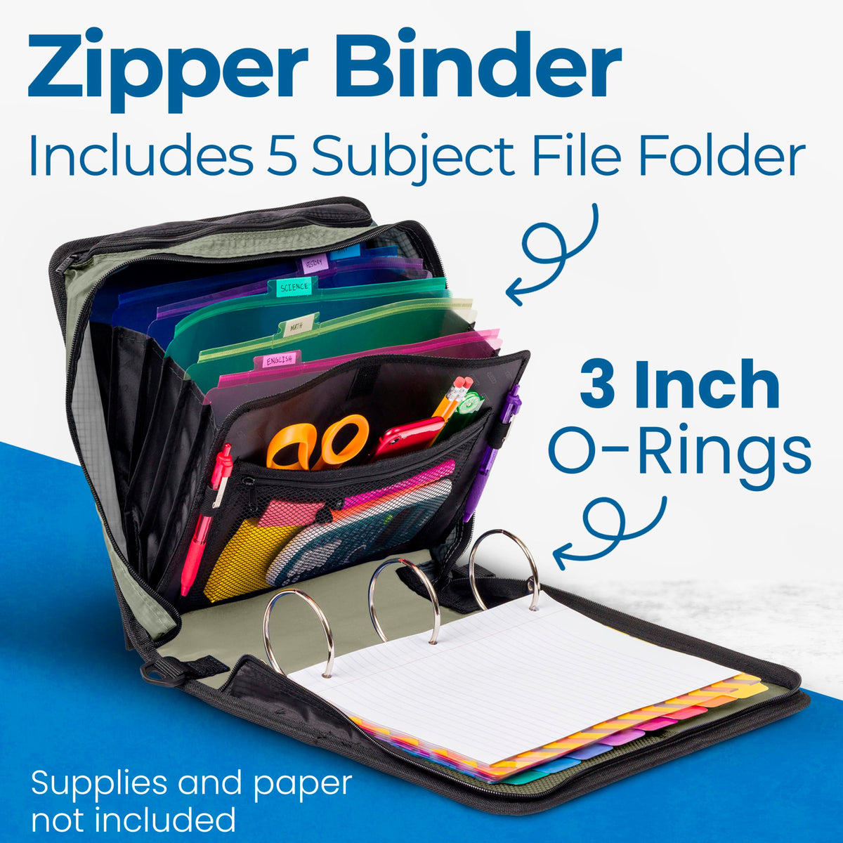Case-it School Zipper Binder | 3" O-Rings | 600-Sheet | D-146 Fun Flowers