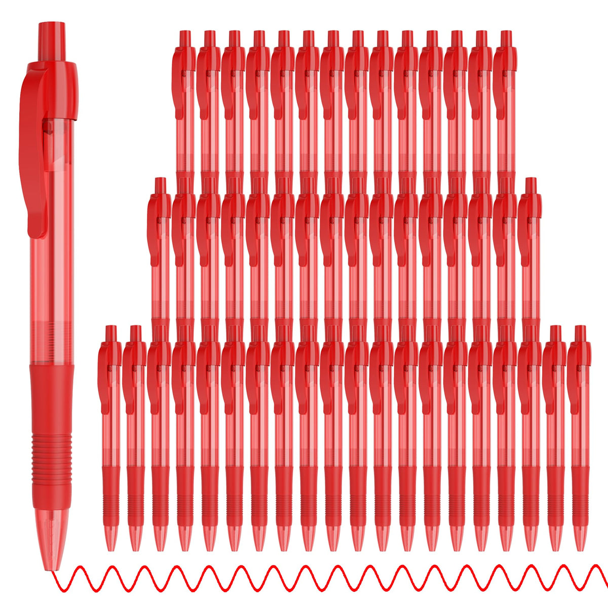 deegtran Pens Bulk, 50 Pack No Bleed Red Ink Click Pens with Soft Grip, Wholesale Retractable