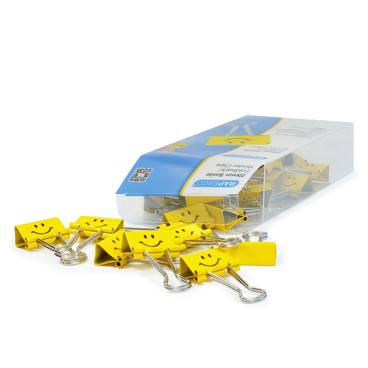 Rapesco 1427 25 mm Smiles Foldback Clips, Bright Yellow, Pack of 35