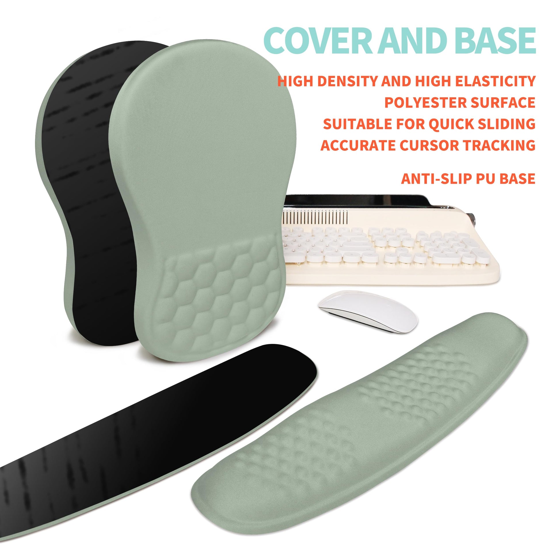 KUOSGM 2-in-1 Ergonomic Set, Wave Rise Keyboard Wrist Rest and Massage Bulge Slope Mouse Pad Wrist