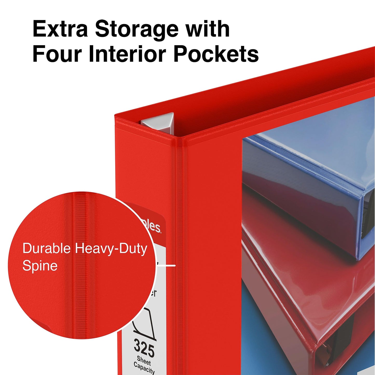 Staples Heavy Duty 1 1/2" 3-Ring View Binder, D-Ring, Red, 4/Pack