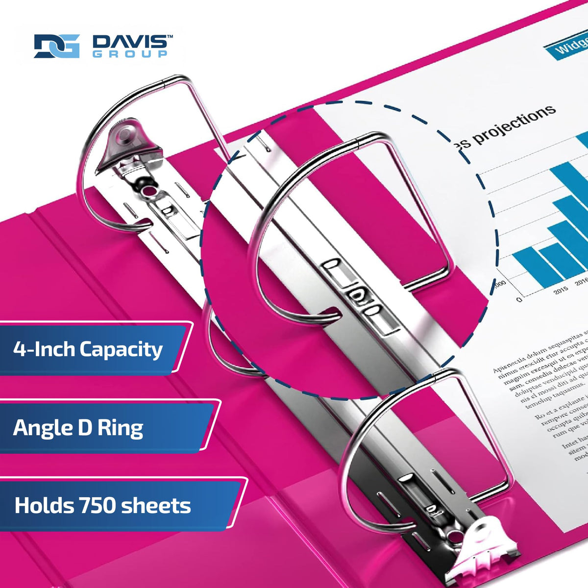 Easyview 3-Ring Binder, Clear-View Cover, 4" D Rings, Pink, 4 Pack