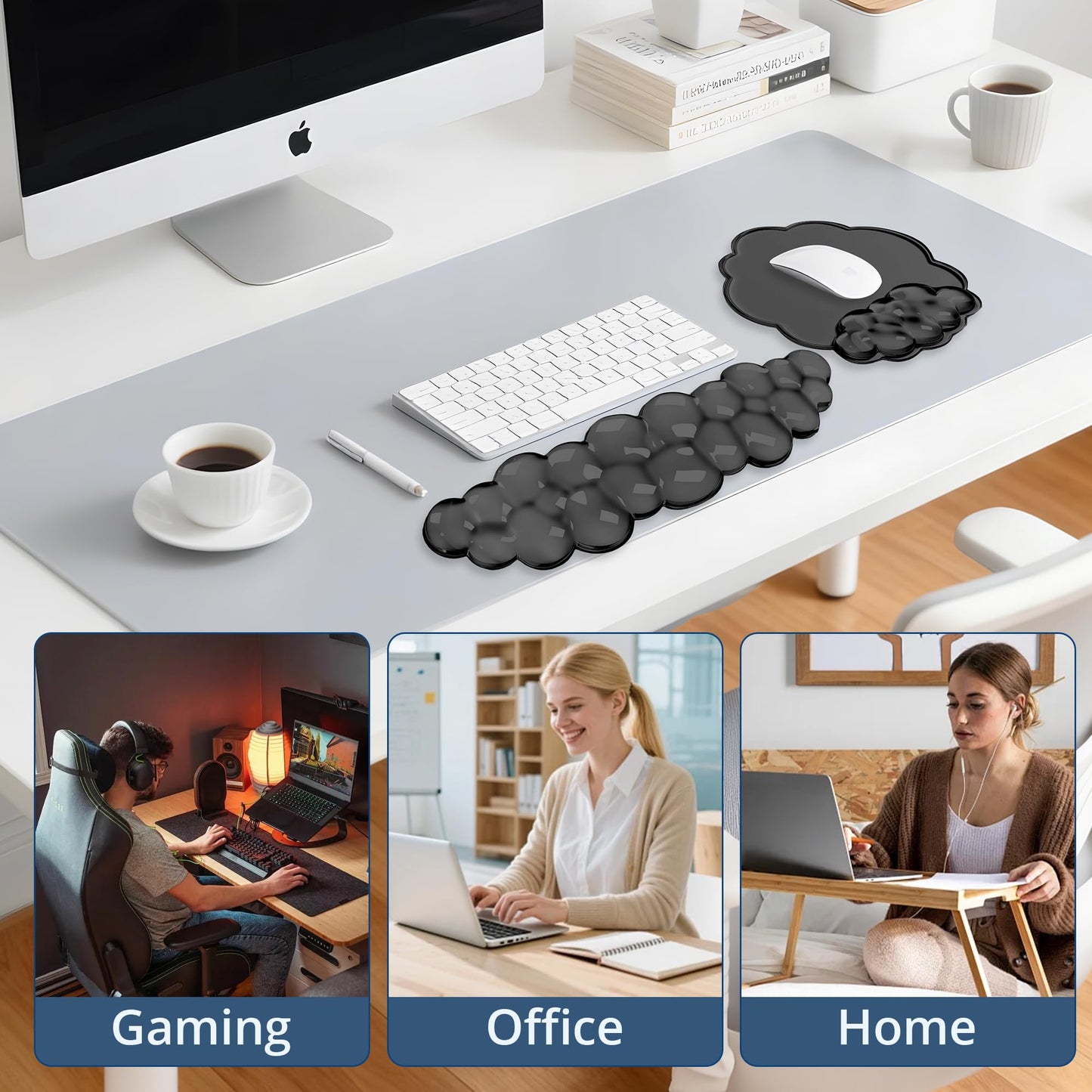 Keyboard Wrist Rest Set — Ergonomic Cloud Wrist Rest Keyboard and Mouse Pad, Non-Slip Desk