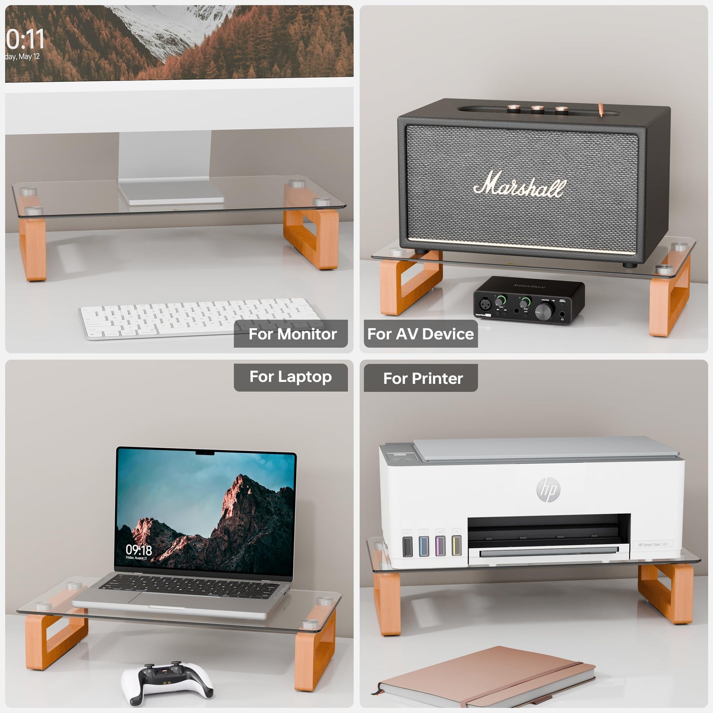 YEOUX Multi-Purpose Desktop Stand - 17.0" x 9.0" x 3.5" (Clear & Beech)