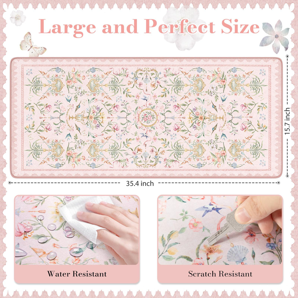 HAOCOO Pink Desk Cover Mat, 35.4" x 15.7" Computer Mat for Home Accessories