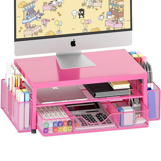 OPNICE Desk Organizers and Accessories, Computer Monitor Stand Riser with Drawer and 2 Pen Holders