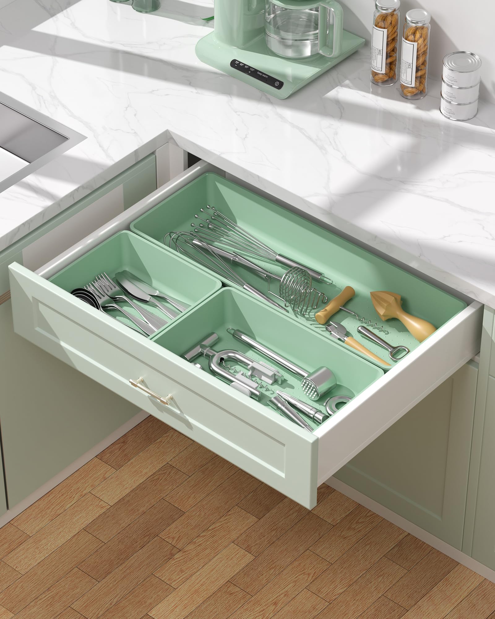 MLIKLU 10 Pack Large Size Plastic Drawer Organizers Set, 3 Sizes Desk Drawer Organizer Trays