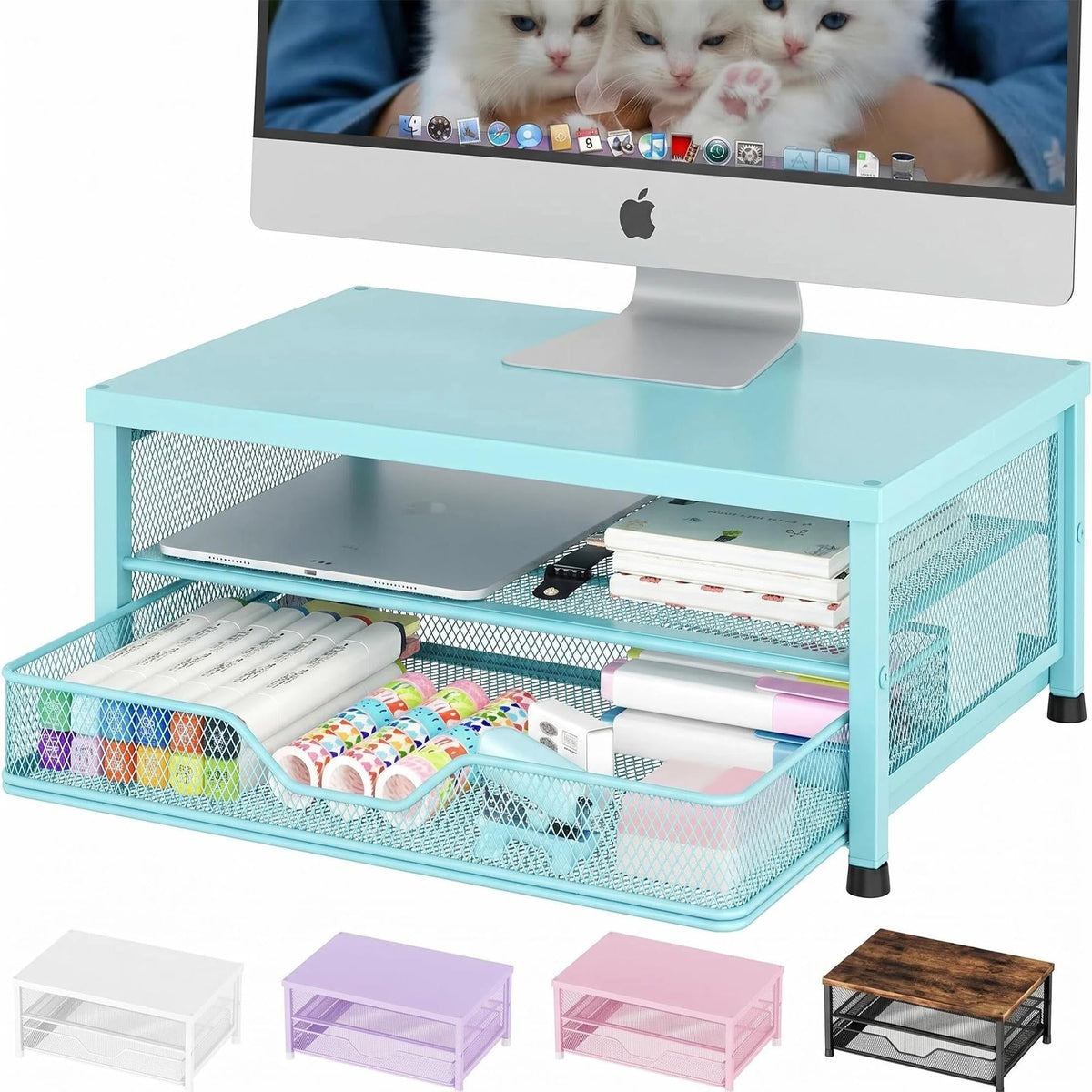 OPNICE Computer Monitor Stand Riser, Desk Organizer with Drawer, Printer & Laptop Stand, Office