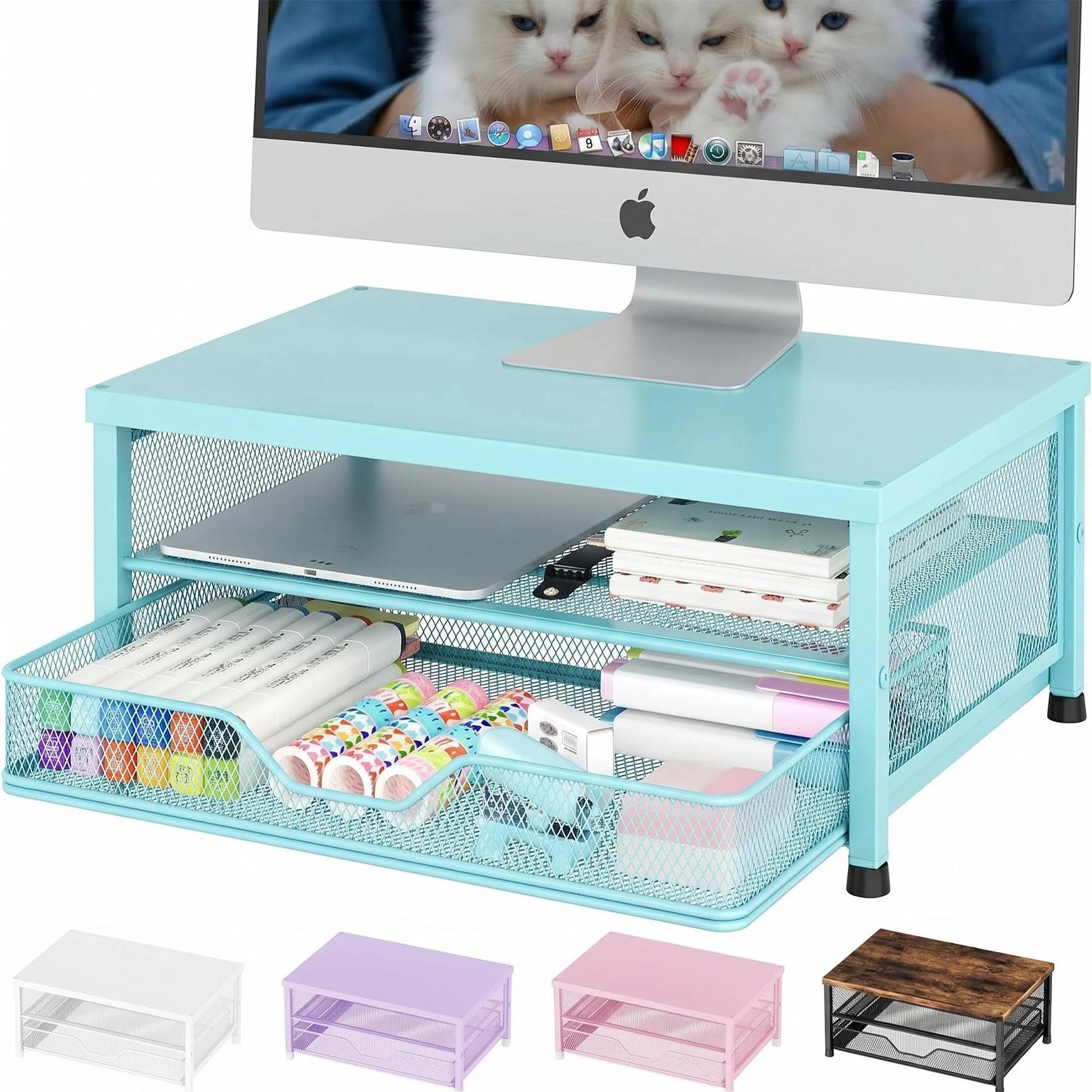 OPNICE Computer Monitor Stand Riser, Desk Organizer with Drawer, Printer & Laptop Stand, Office
