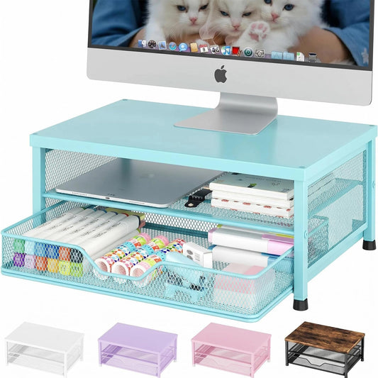 OPNICE Computer Monitor Stand Riser, Desk Organizer with Drawer, Printer & Laptop Stand, Office