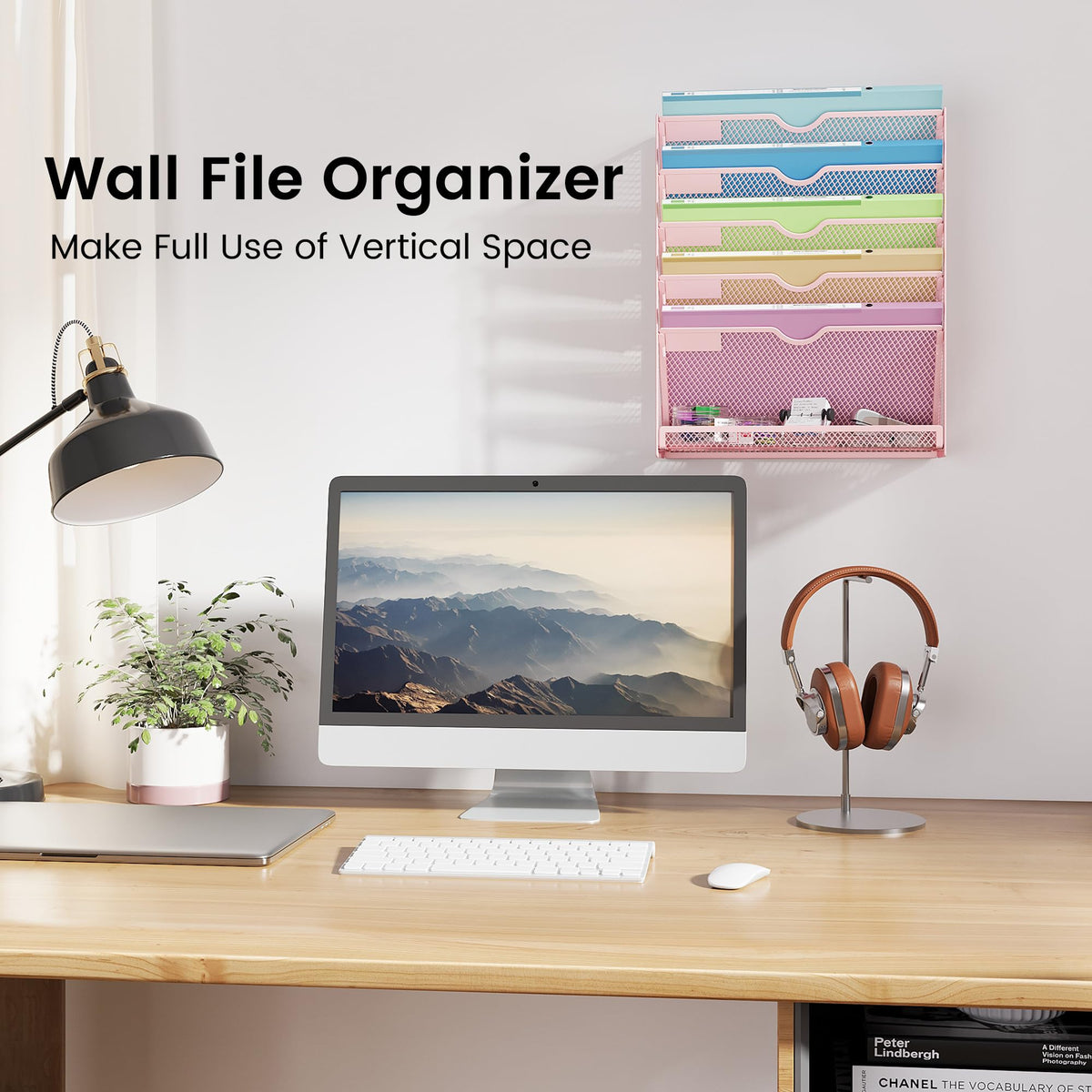 Kinkota Pink Desk Organizer, Hanging Wall File Organizer with 6 Tiers