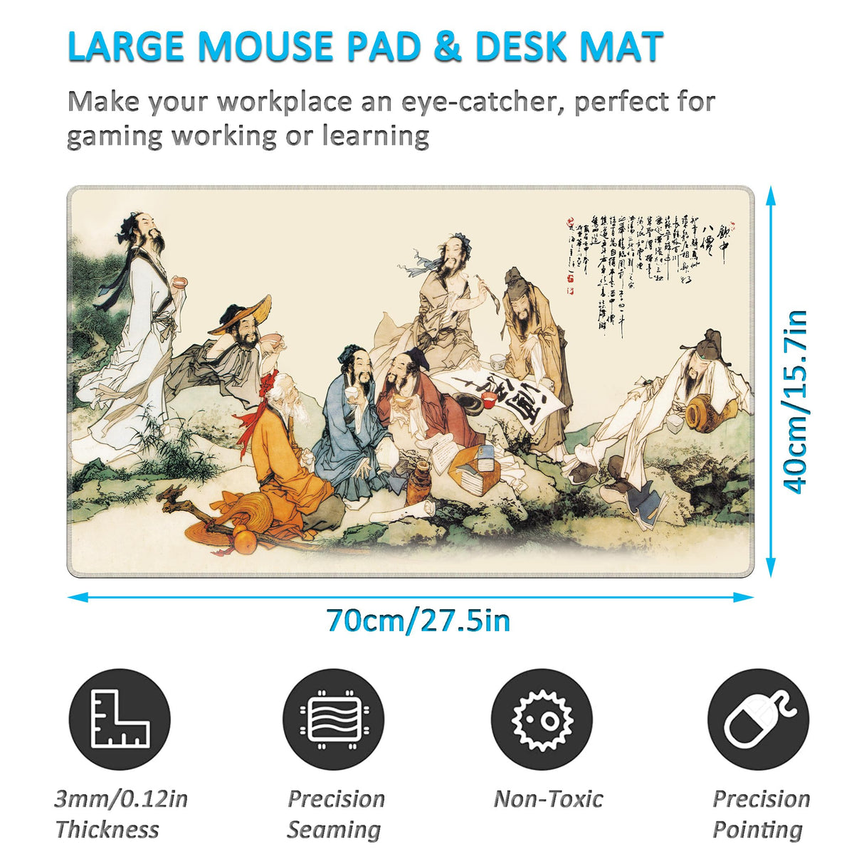 LL-COEUR XXL Landscape Gaming Mouse Pad Computer Keyboard Mat Office Desk Pad (Eight Immortals