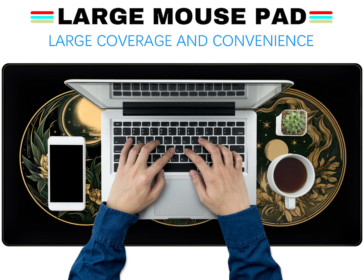 Aesthetic Celestial Desk Mat Vintage Flowers Desk Pad Large Mouse Pad Gaming Mousepad Extended XXL
