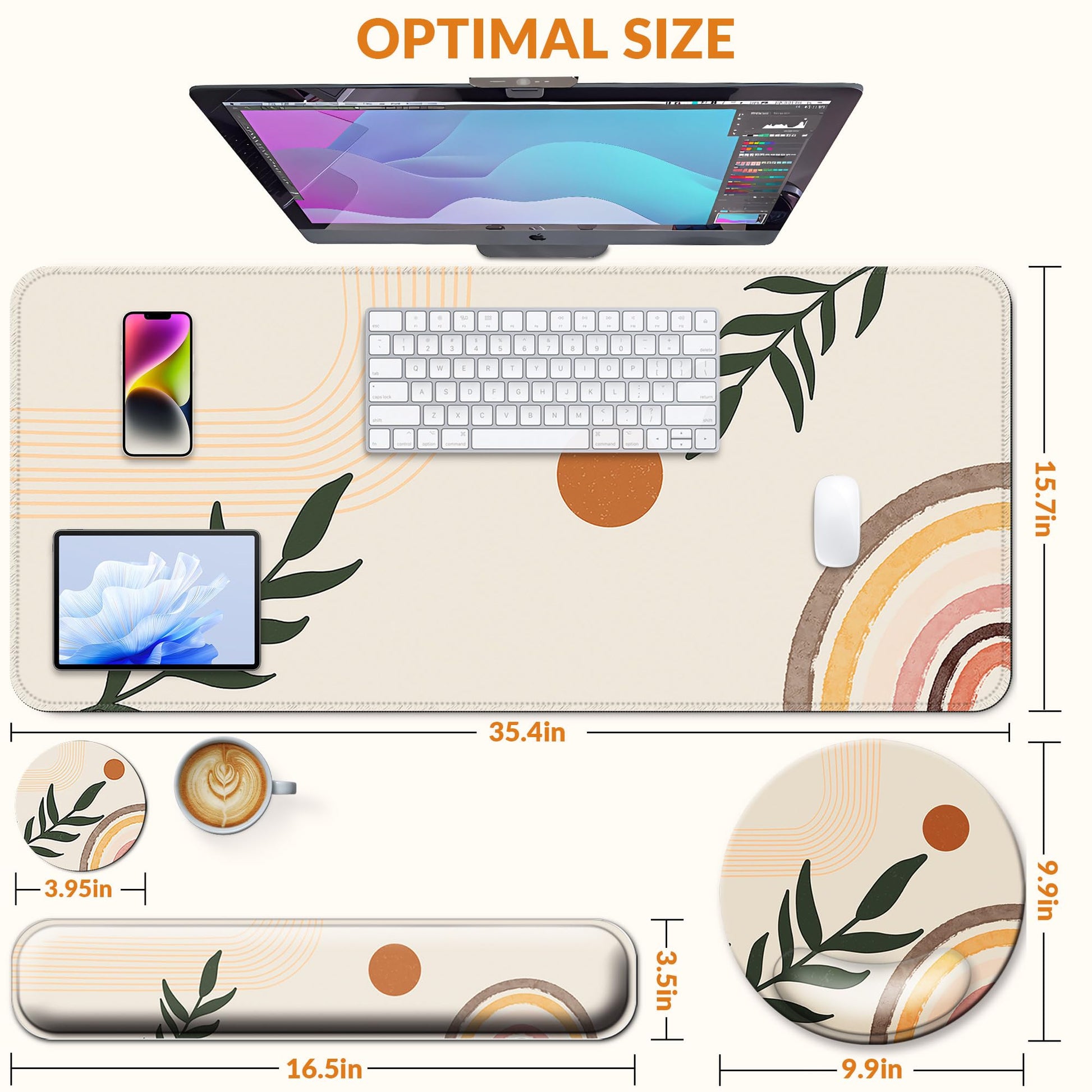 VINEBURY Desk Mat Set Keyboard and Mouse Pad with Wrist Rest Support
