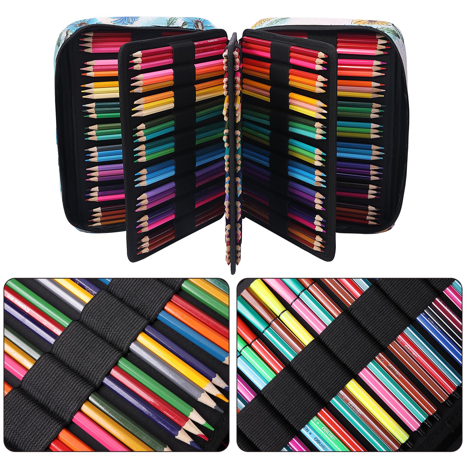 BOMKEE Colored Pencil Case 220 Slots Pencils/Gel Pens Organizer Waterproof Travel Case Zipper
