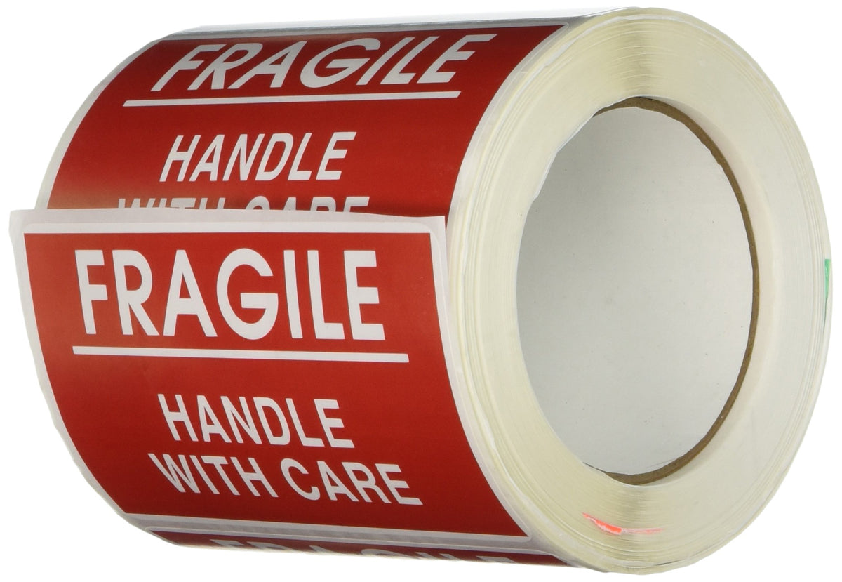 TapeCase Shipping Packing Labels"Fragile/Handle with Care", Red/White - 500 per Pack (1 Pack)