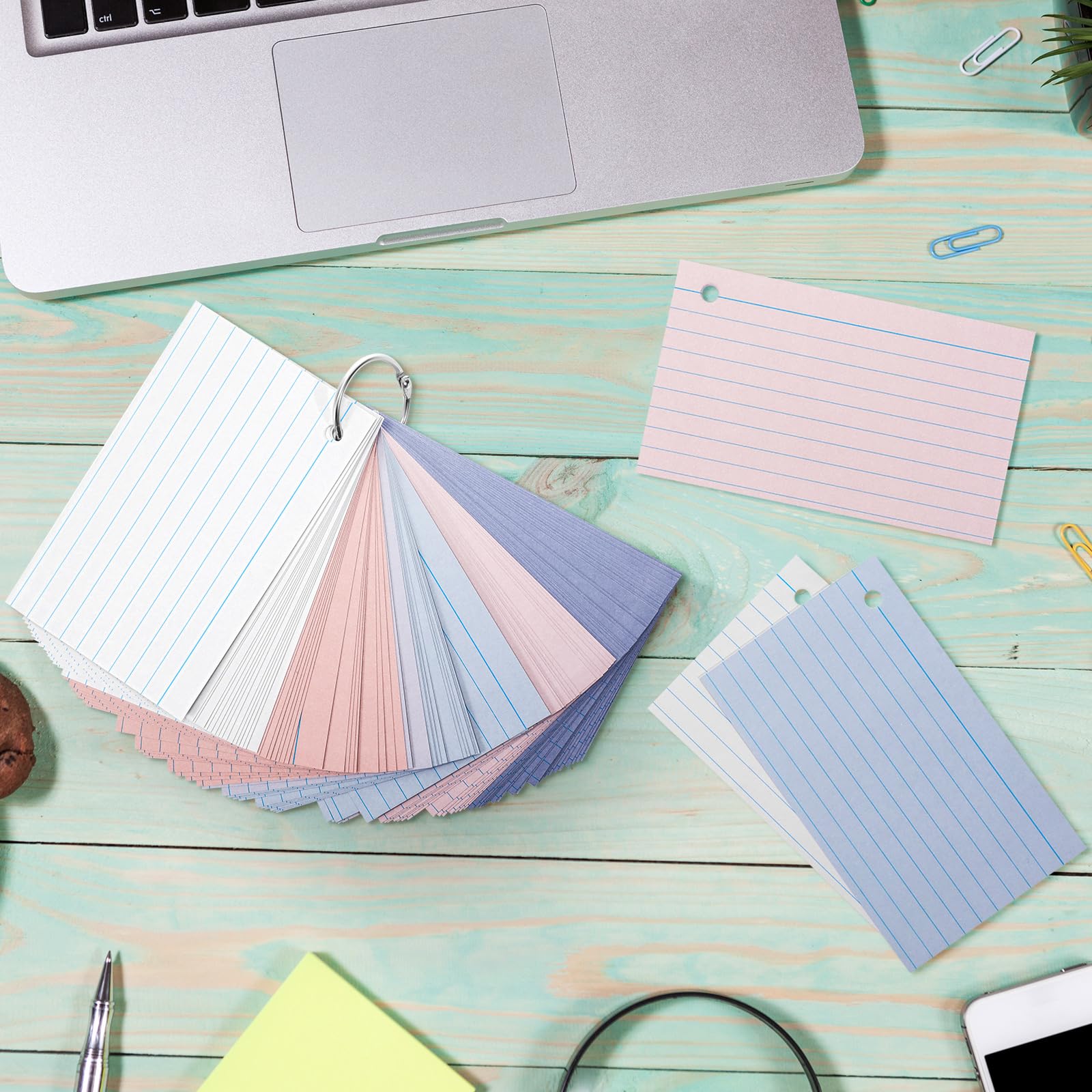 Epakh 300 Pcs Index Cards with Rings, 3 x 5 Inch, Stylish Colors