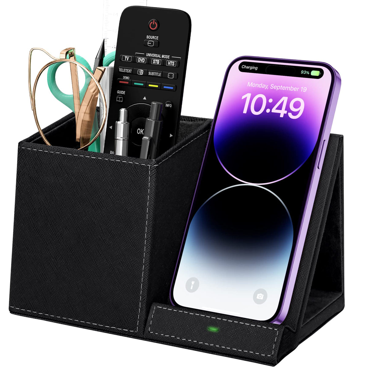 Desk Supplies Organizer, Multi-Functional Pencil Pen Holder with Wireless Charger, Desktop