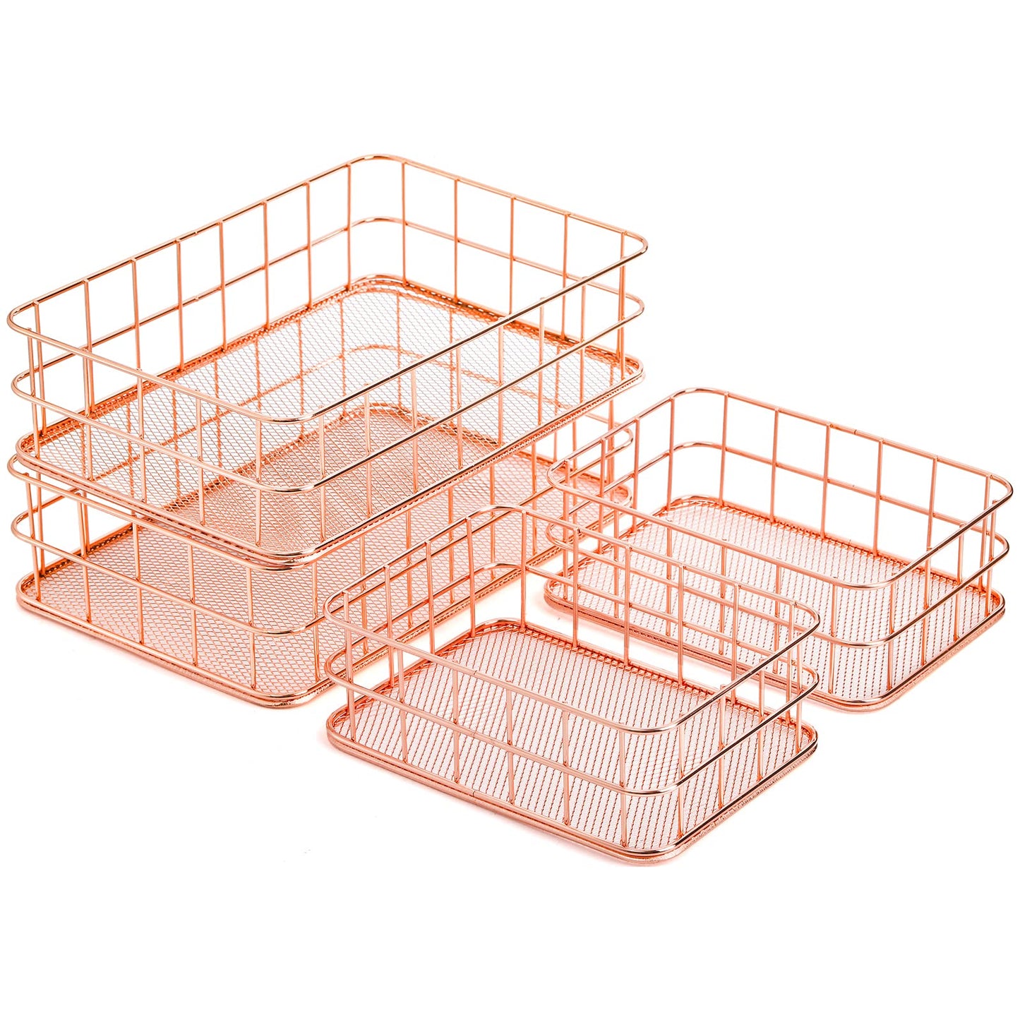 Hacaroa 4 Pack Rose Gold Wire Mesh Basket, Metal Desk Drawer Organizer Desktop Holder Tray for