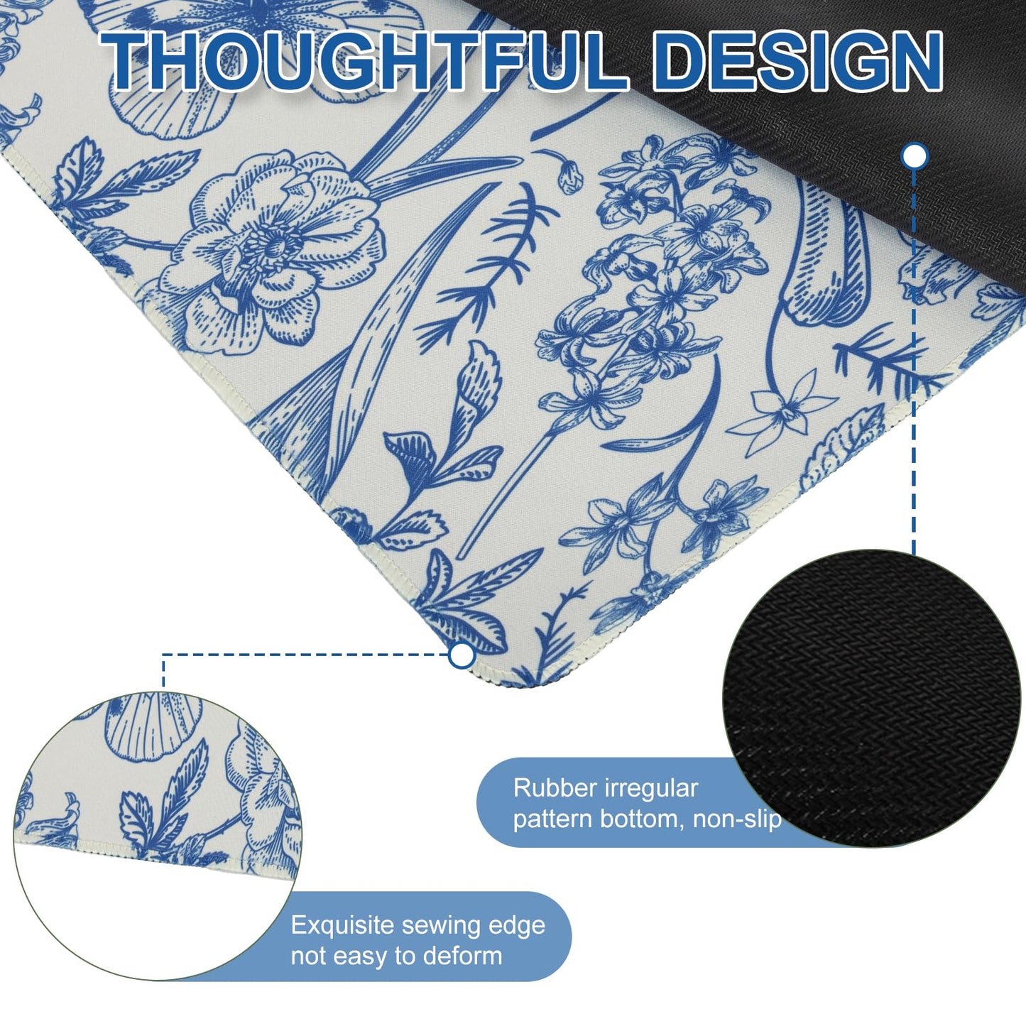 L-SPOUTTO Blue Floral Desk Mat for Keyboard and Mouse,XXL Gaming Mouse Pad