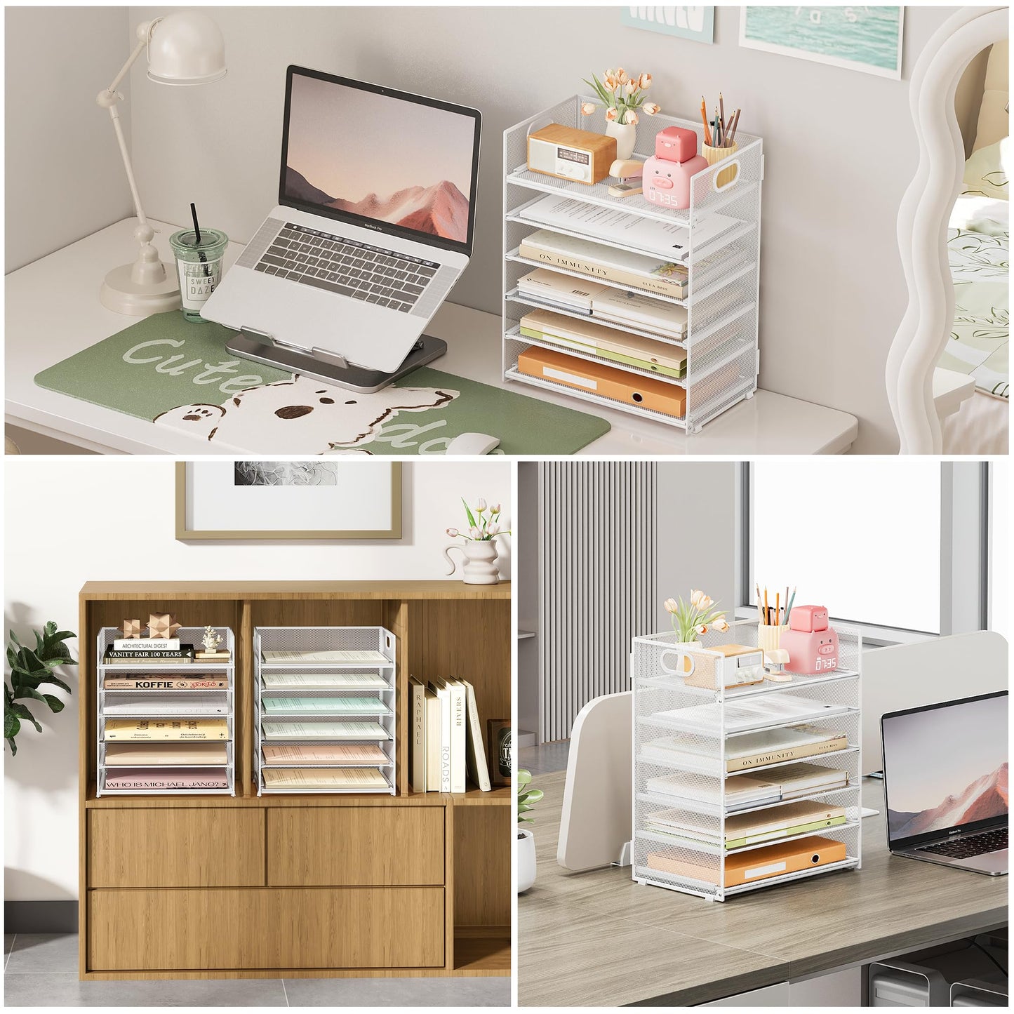 Subekyu 6-Tier Desk Paper Organizer, Desktop File Letter Tray with Handle, Document Sorter and