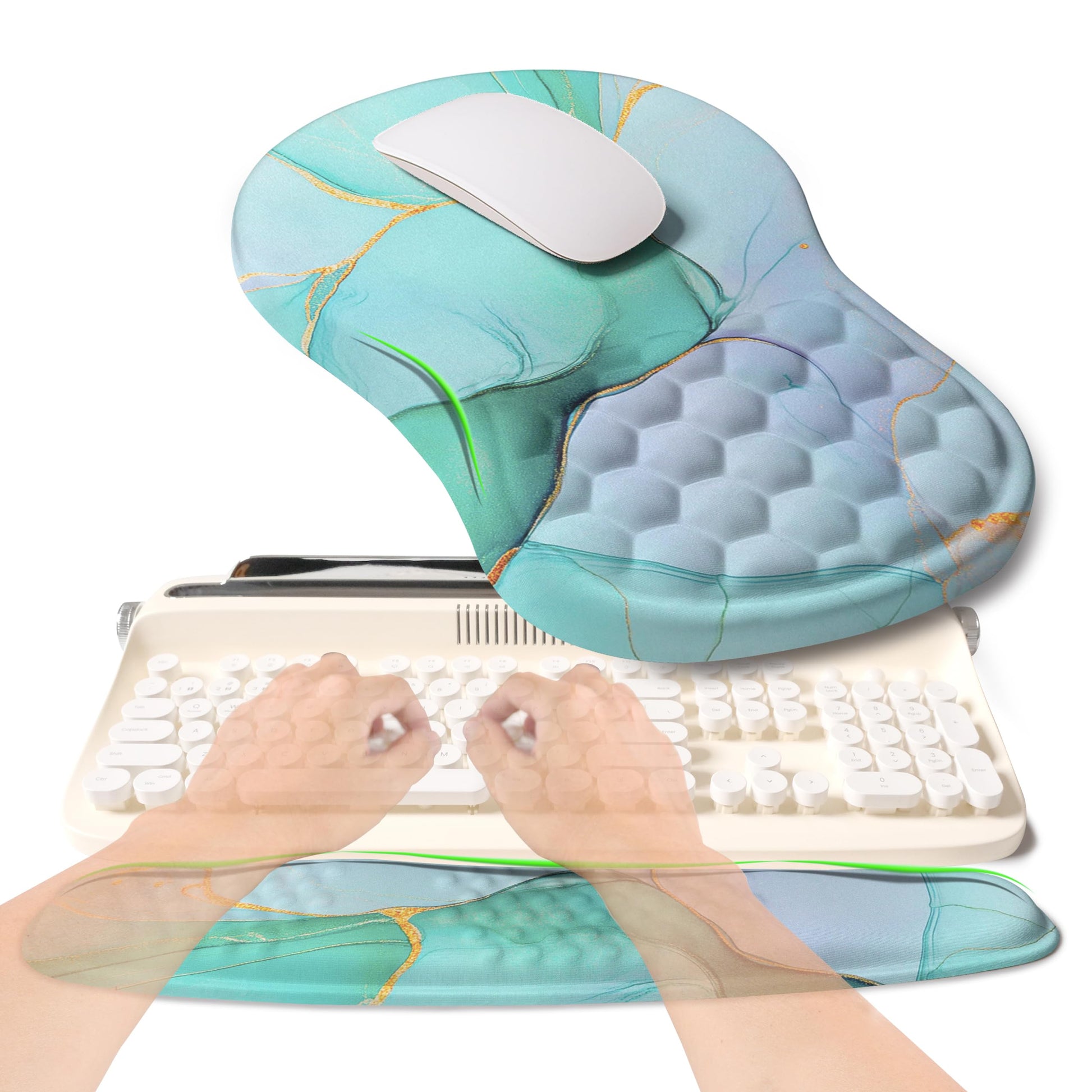 KUOSGM 2-in-1 Ergonomic Set, Wave Rise Keyboard Wrist Rest and Massage Bulge Slope Mouse Pad Wrist