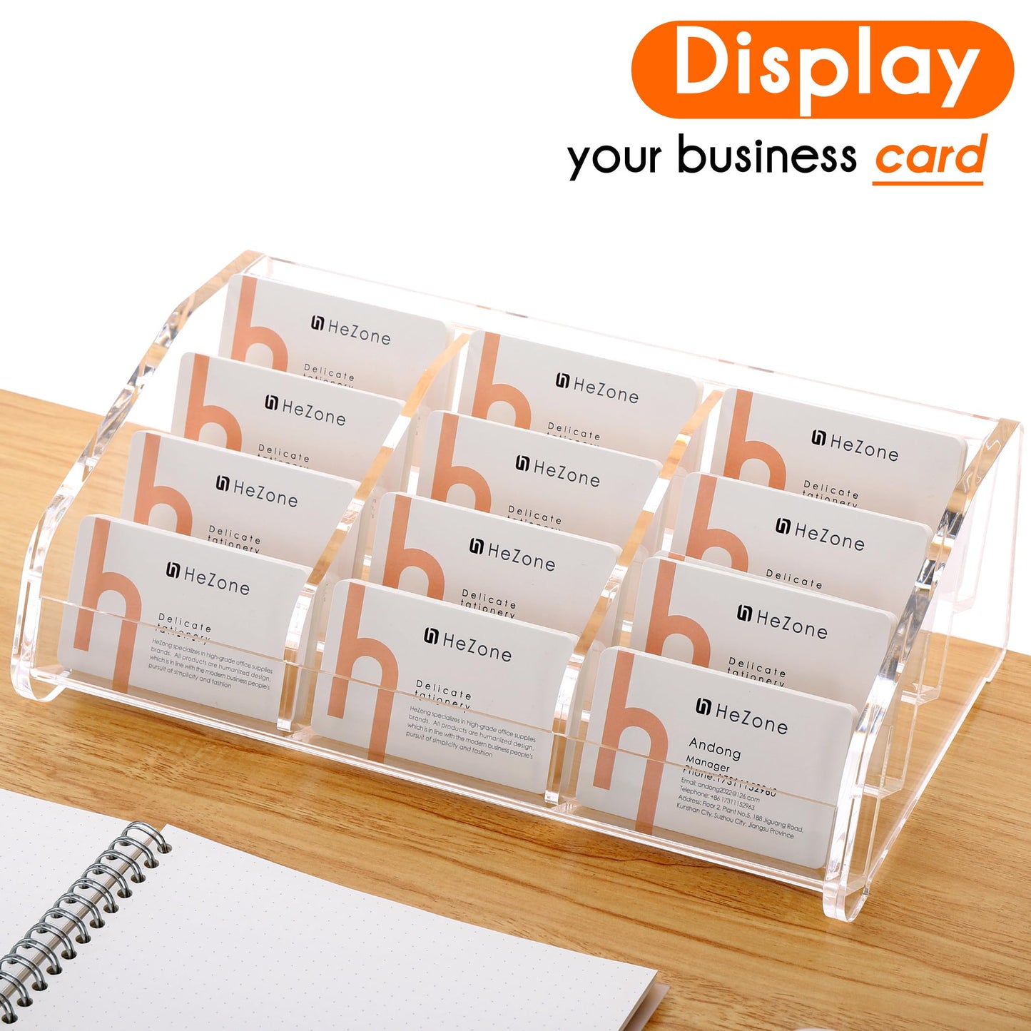 HeZone Business Card Holder Display for Desk Muitiple, Clear Acrylic Business card Stand Rack for