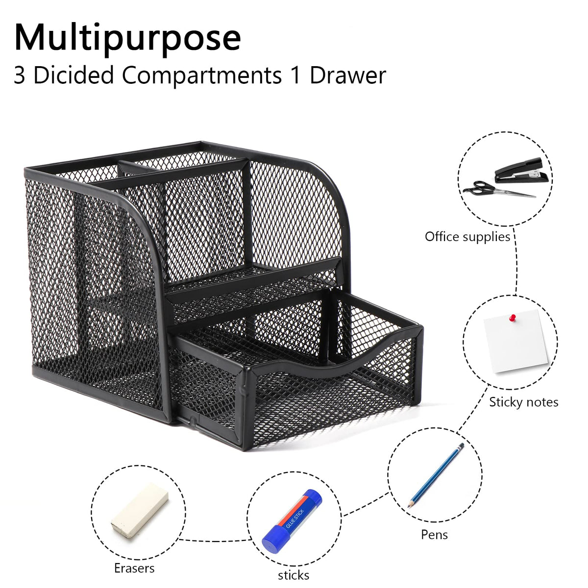 Vinabo Office Storage, Metal Mesh Desk Organizer, Desk Pencil Holder with 4 Sorting Compartments