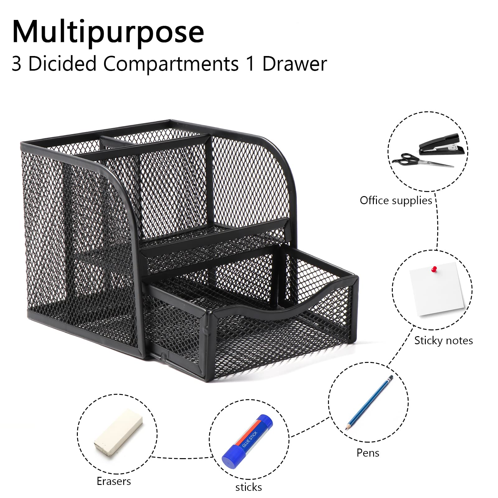 Vinabo Office Storage, Metal Mesh Desk Organizer, Desk Pencil Holder with 4 Sorting Compartments