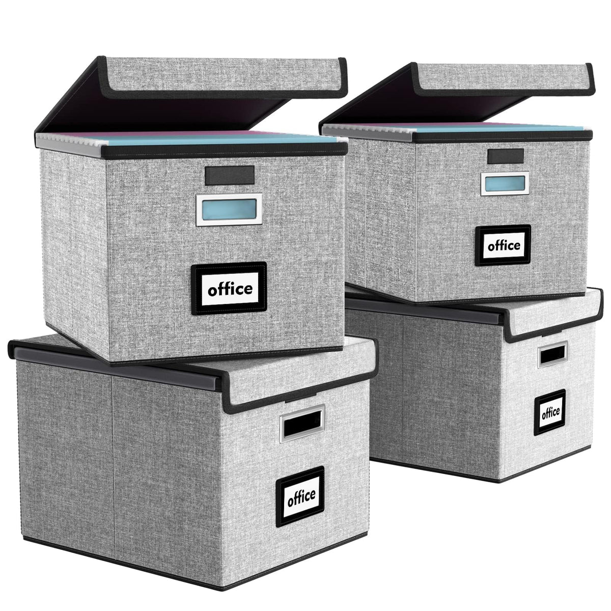 Huolewa File Organizer Box with Lids, Collapsible File Folder Organizer