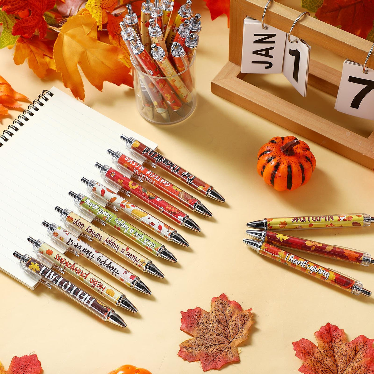 Cholemy 48 Pcs Fall Ballpoint Pens Bulk Thanksgiving Pumpkin Maple Leaf Pen