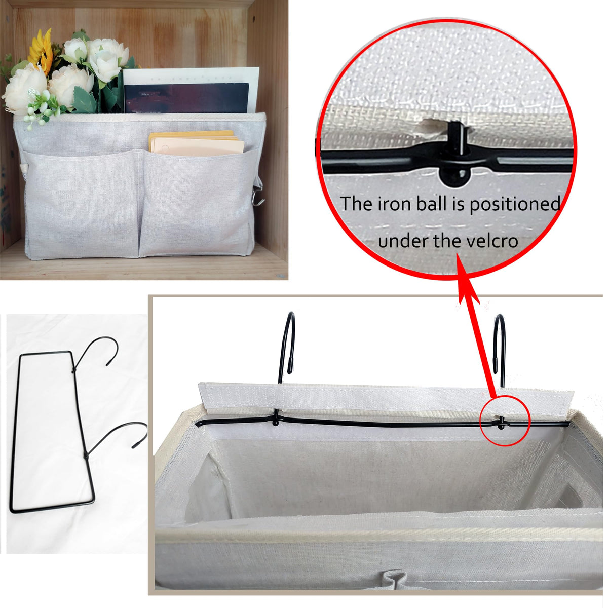 SMALL GOAL Bedside Caddy, Bedside Hanging Storage Organizer for College Dorm Bed, Bunk and Hospital