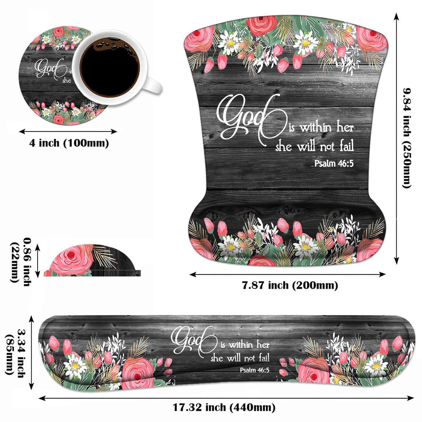 Keyboard Wrist Rest and Mouse Wrist Rest Pad Set with Coasters, Ergonomic Support, Non-Slip PU