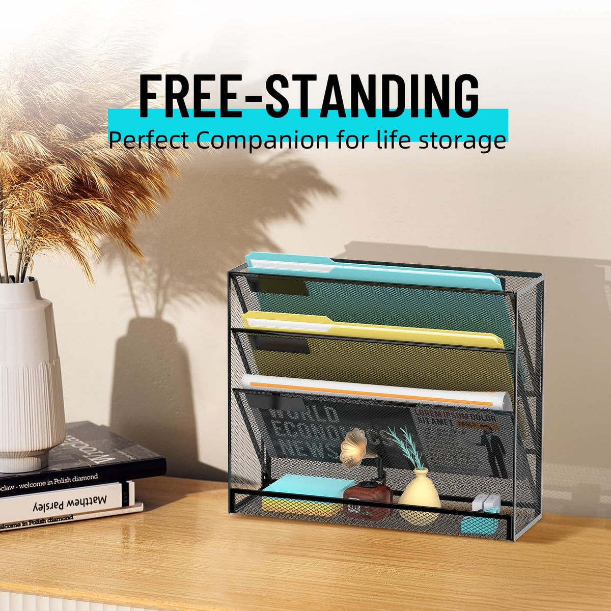 SUPEASY Wall File Organizer Mesh Office Mail Holder, Hanging Wall Organizer Magazine Rack for