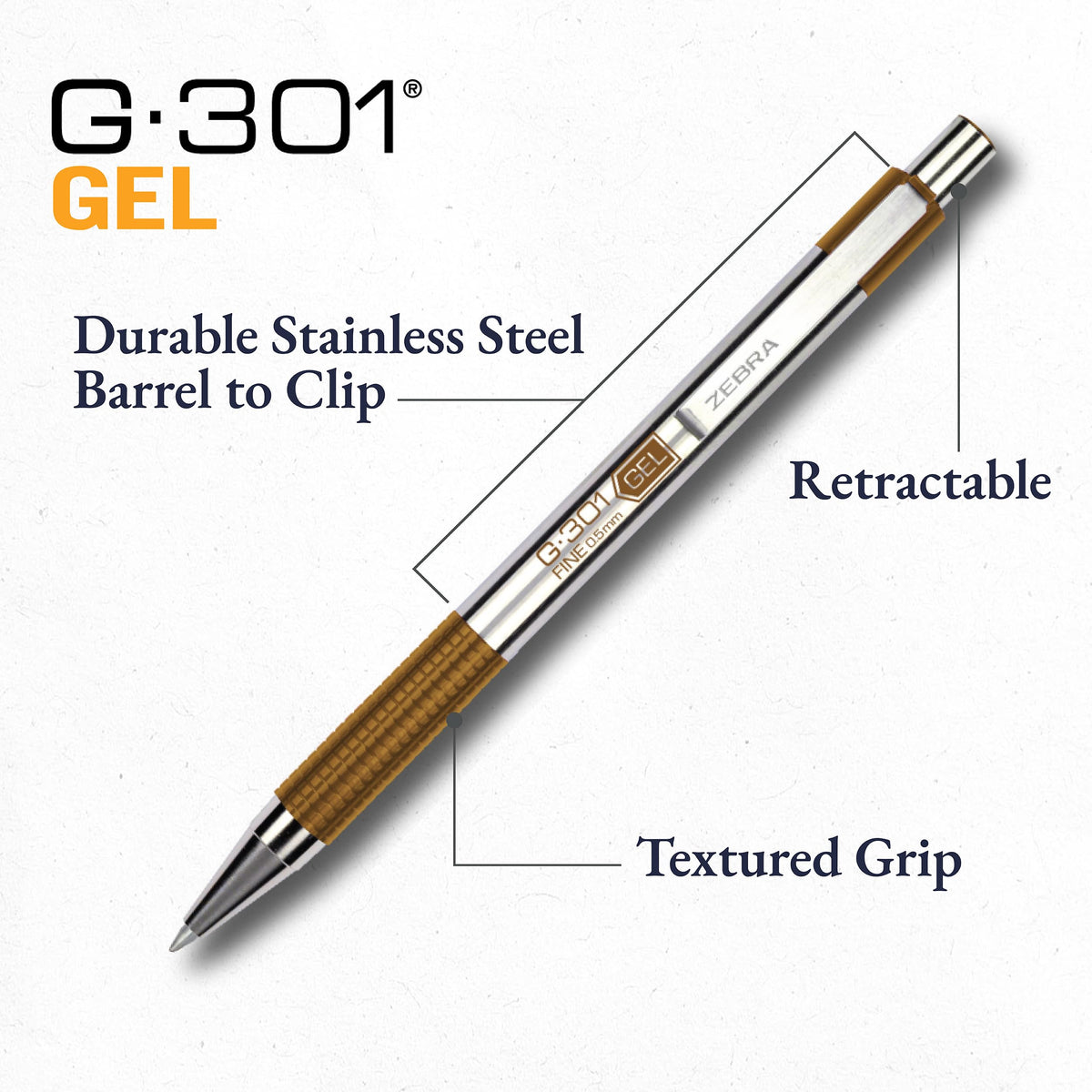Zebra Pen STEEL G-301 Retractable Gel Pen, Assorted Vintage Ink, 0.5mm, 4Pk
