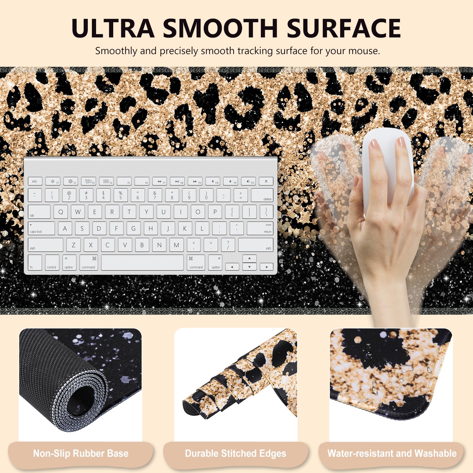 iLeadon 4in1 Mouse Pad Set, Leopard Mouse and Keyboard Pad Set