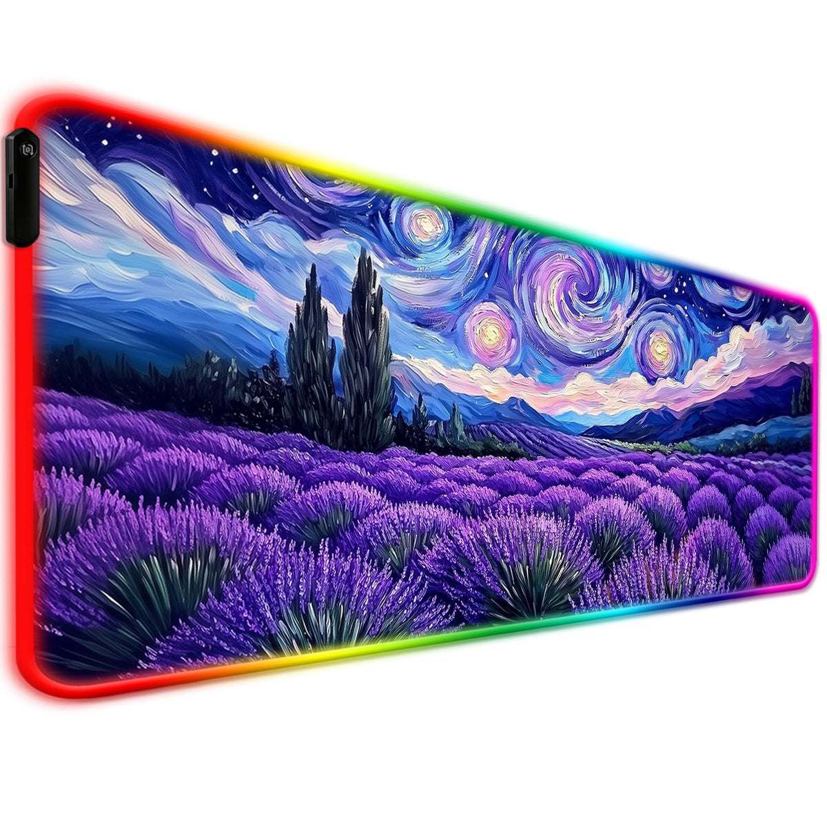 JIANG100 RGB Lavender Field Starry Night Gaming Desk Mat & Mouse Pad, XL