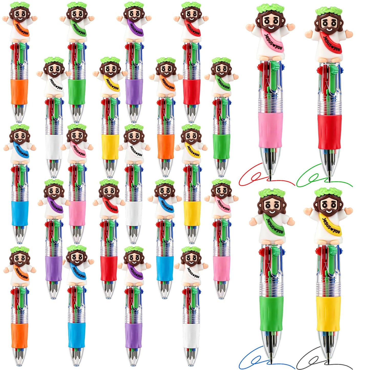 SZCECHRE 48 PCS Christian Jesus Pens 4 Color Multicolor Ballpoint Pens with Cute Jesus Design