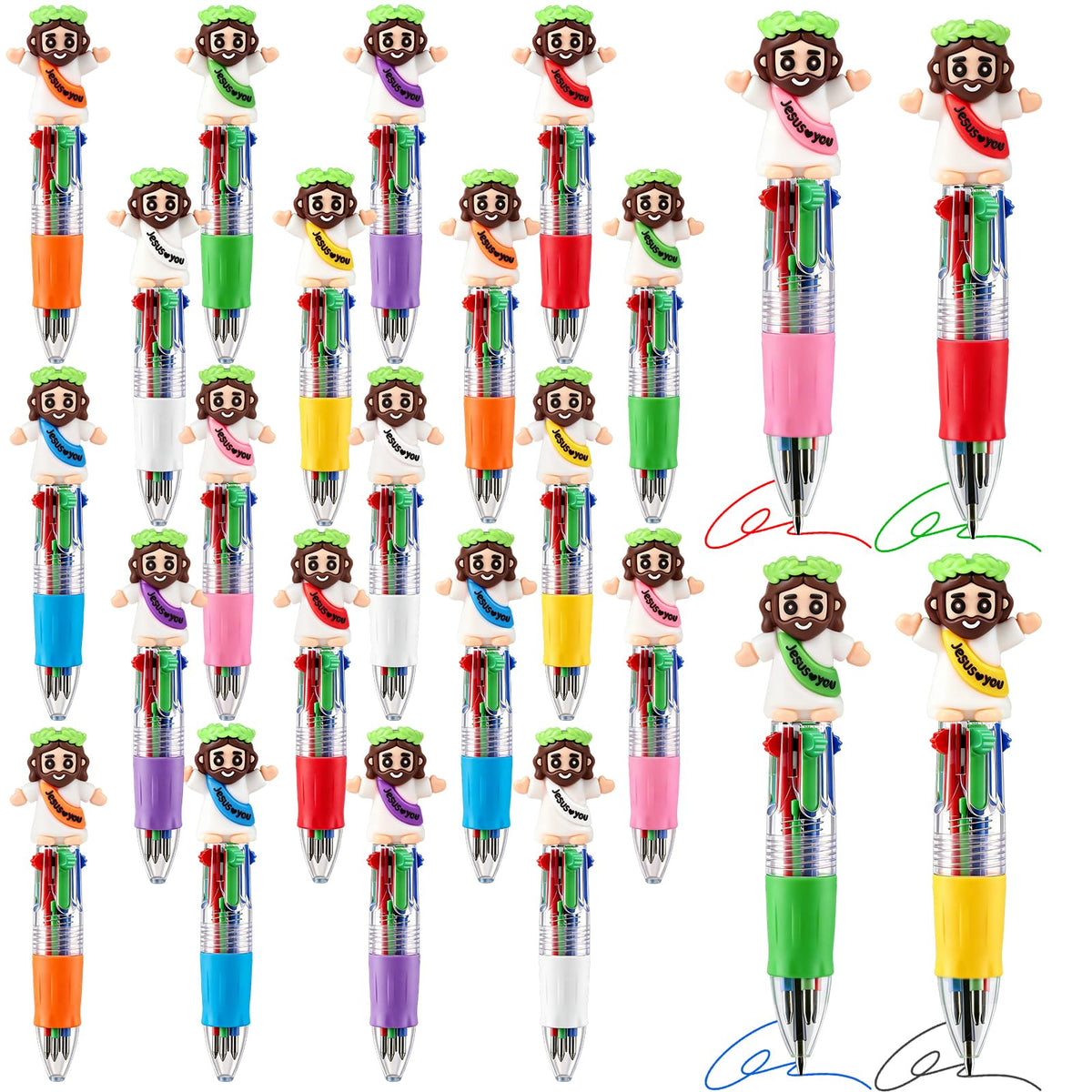 SZCECHRE 48 PCS Christian Jesus Pens 4 Color Multicolor Ballpoint Pens with Cute Jesus Design