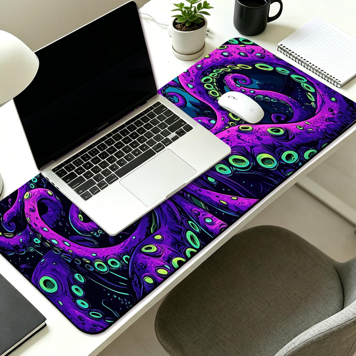 JIANG100 Mystic Purple Octopus Gaming Desk Mat, Extended Mouse Pad, XL