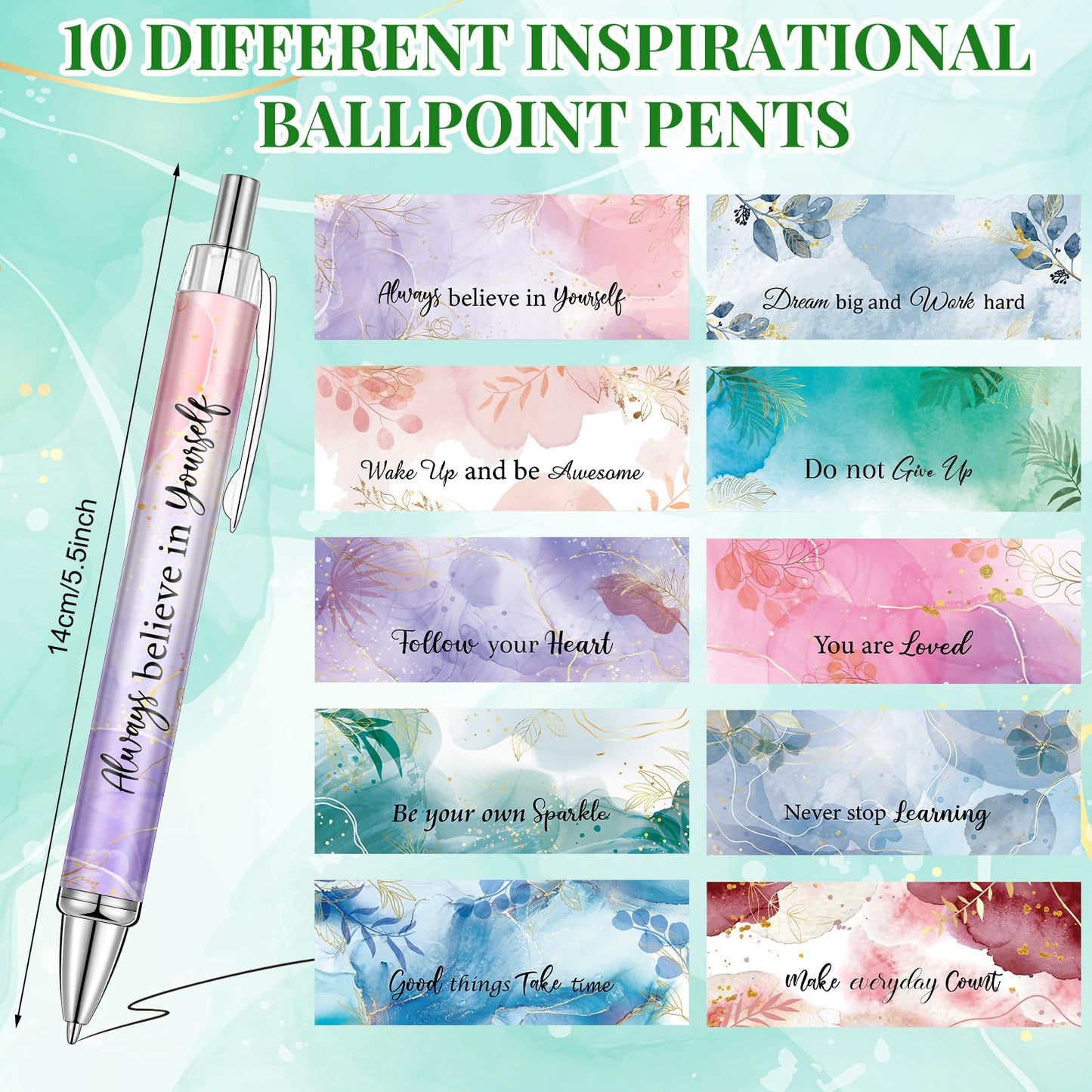 Yeaqee 50 Pcs Motivational Pens Bulk Inspirational Quotes,Pastel Style