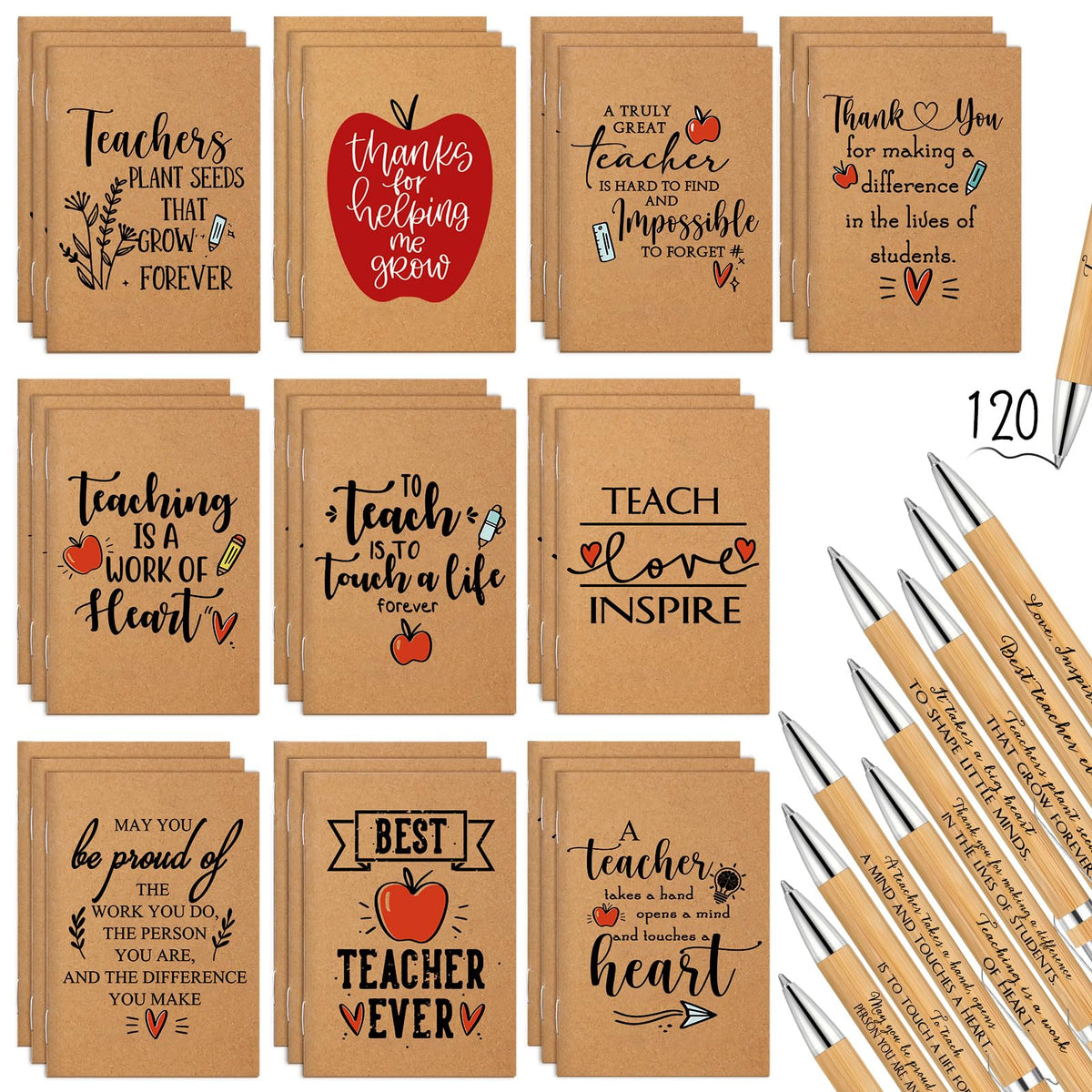 Kosiz 240 Pcs Teacher Appreciation Gifts Bulk Thanks Kraft Notebooks & Pens