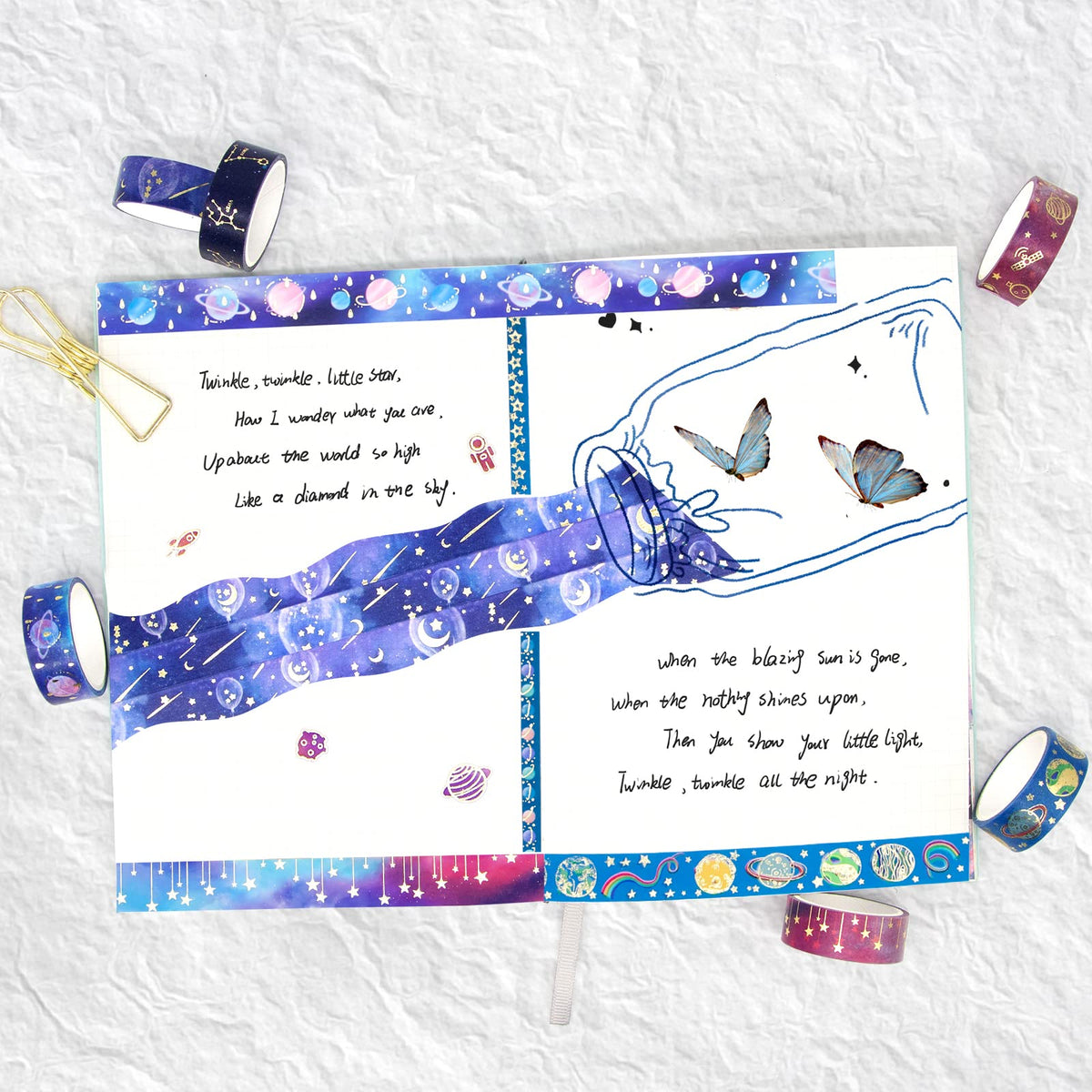 24 Rolls Washi Tape Set - Gold Foil Galaxy Decorative Masking Tape