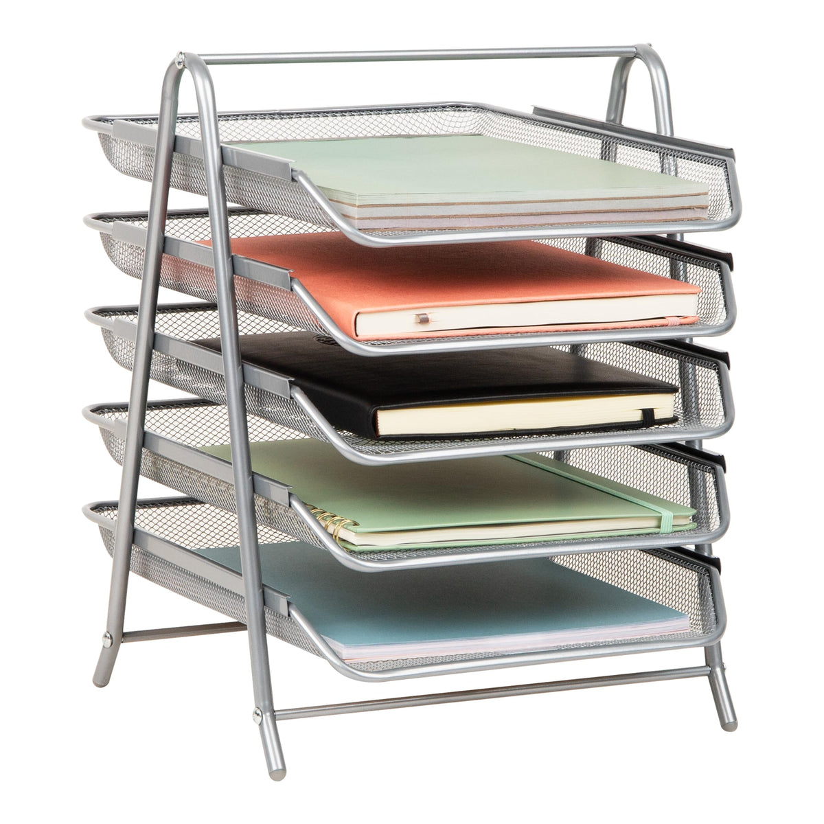 Mind Reader 5-Tier Paper Tray Organizer, Vertical Desktop File Storage Rack, Office, Metal Mesh