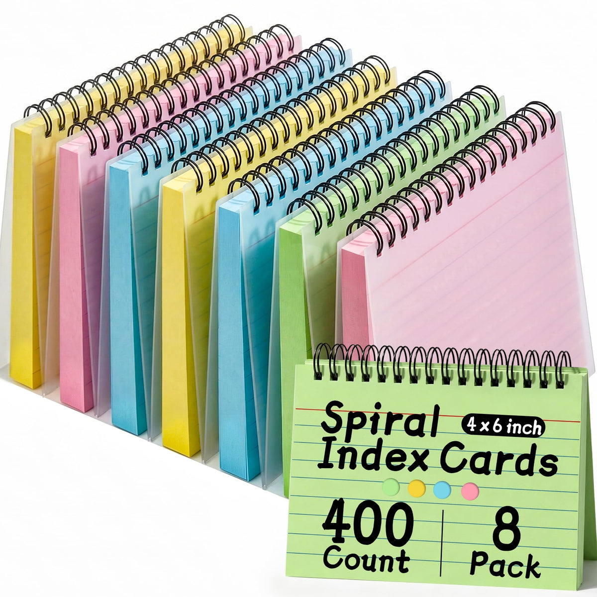 Koogel 400 PCS Spiral Index Cards 4x6 Ruled, Colored FlashCards with Rings