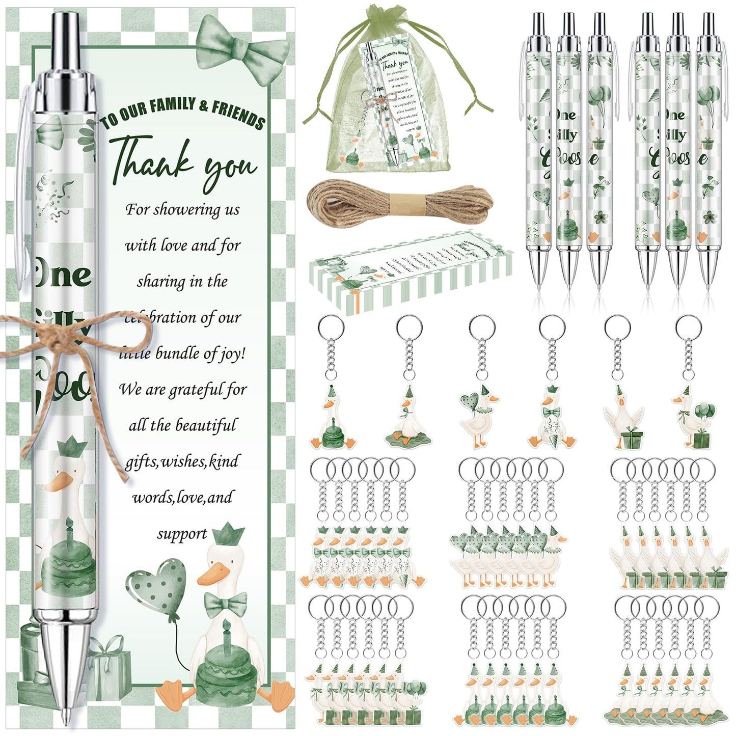 EYNDYN 145 Pieces Silly Goose Baby Shower Favors for Guest Goose Ballpoint Pens and Keychains Party
